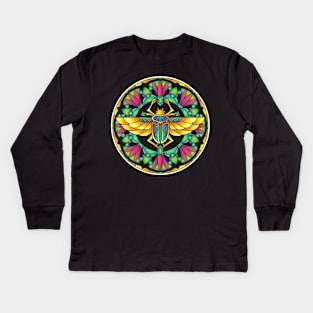 Egyptian Symbol Scarab Mandala Style Design Kids Long Sleeve T-Shirt